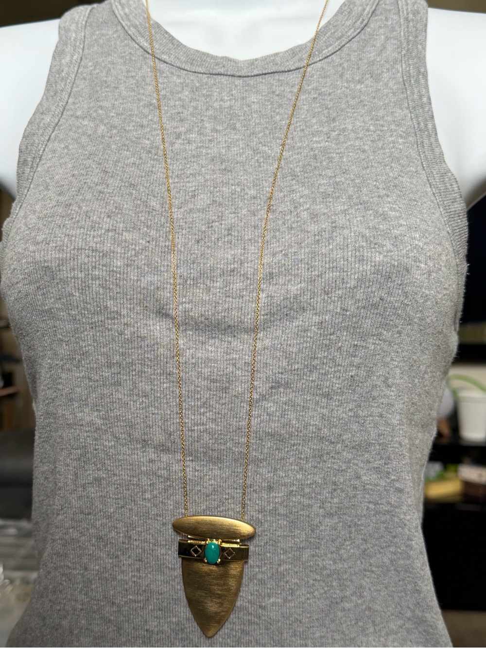 Rose Pierre Gold-Tone Long Pendant Necklace with Turquoise Accent